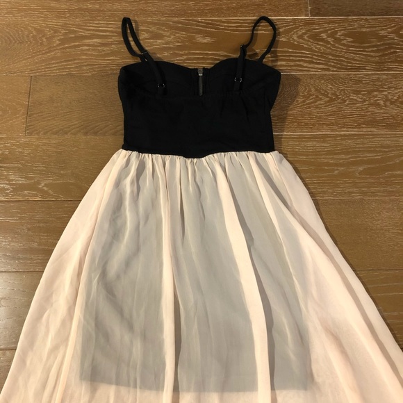 Peach & Black Bustier High Low Mini Dress with Sheer Overlay - Picture 2 of 8